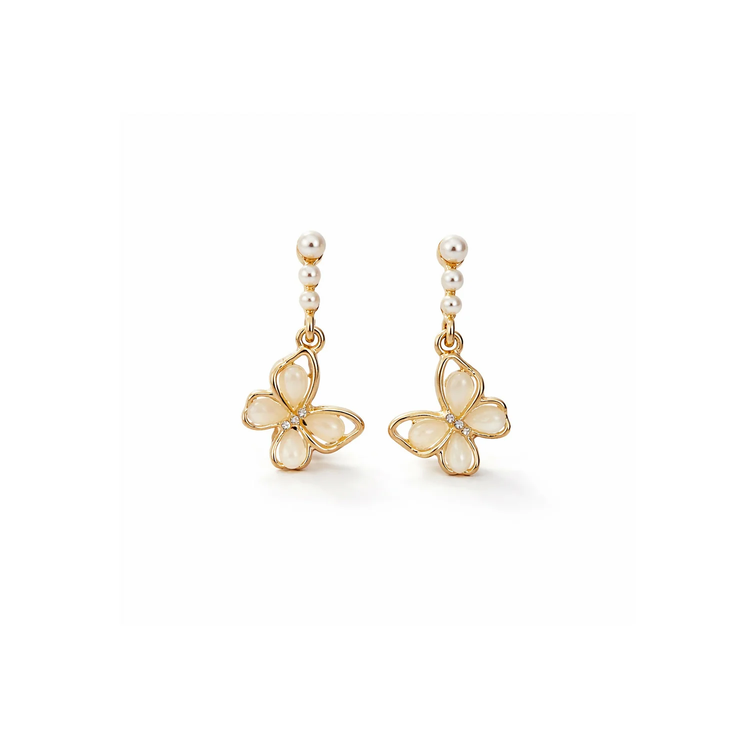 Elegant Gold Butterfly Pearl Drop Earrings – Delicate Floral Design for Women - Image 5