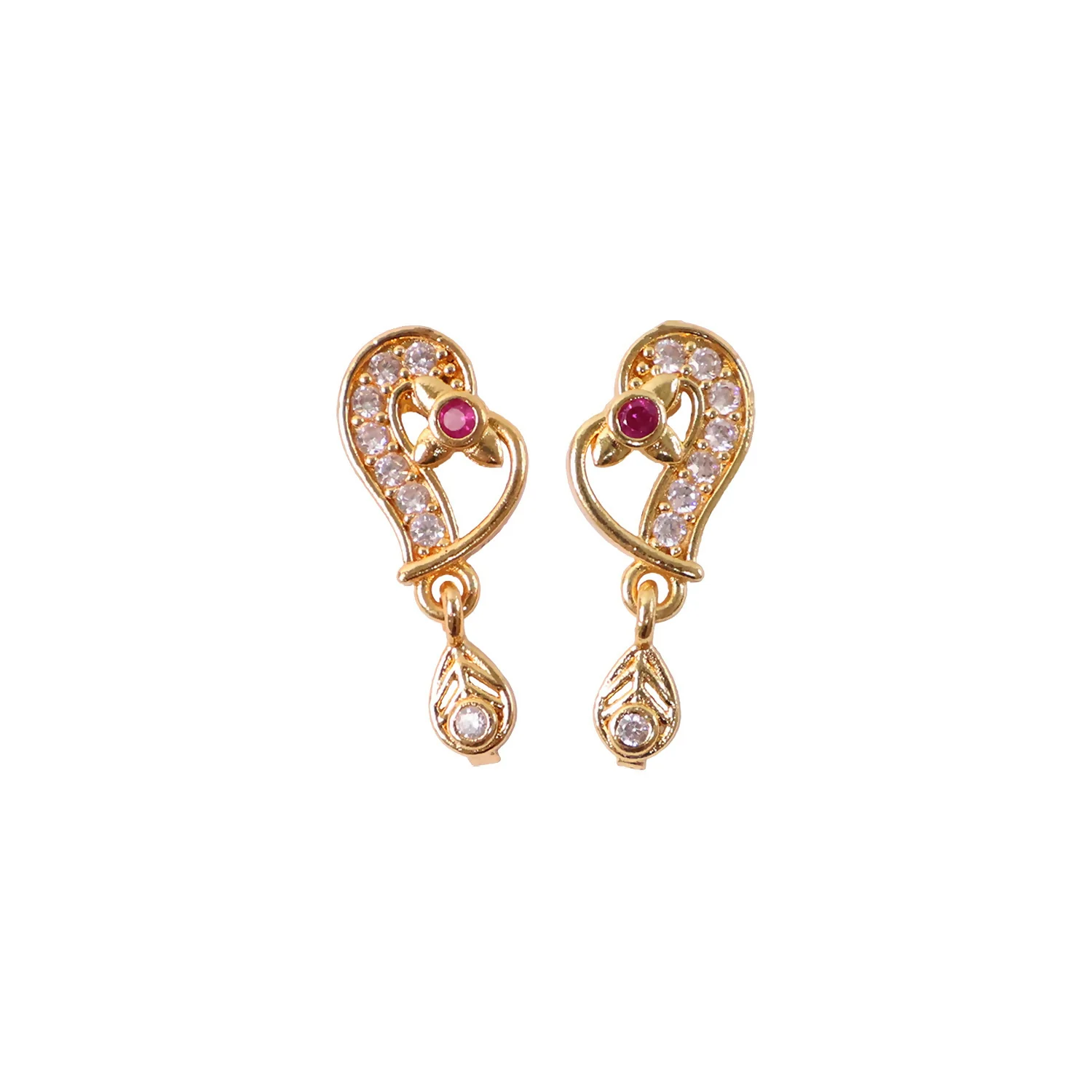 Gold Paisley Drop Earrings with Ruby Accent – Elegant Festive Jewellery - Image 5