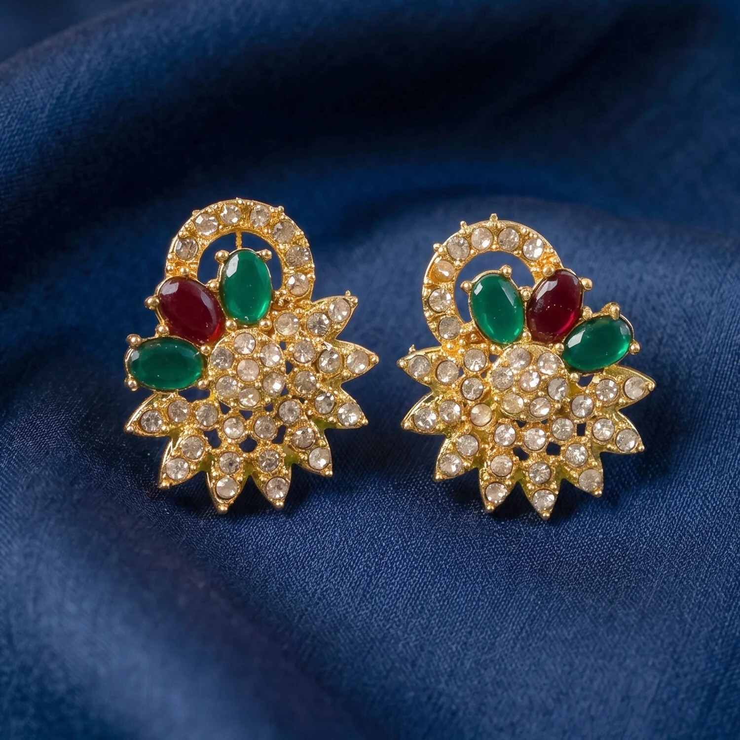 Gold Plated Necklace & Earrings Set – Traditional Elegance with Vibrant Stones - Image 4