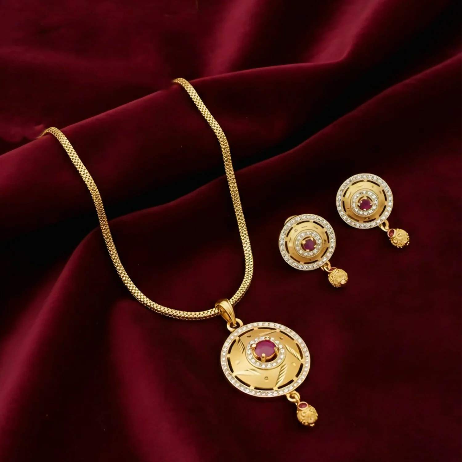 Elegant Gold-Plated Pendant and Earrings Set – Perfect for Festive & Everyday Wear