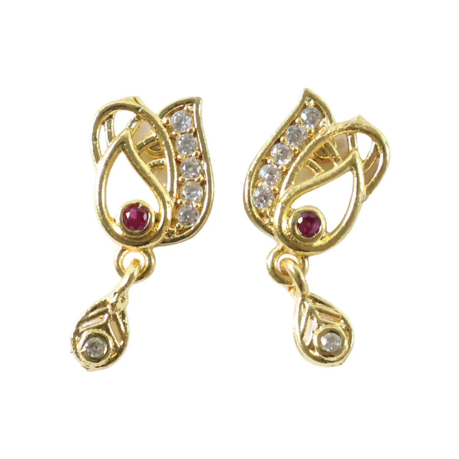 Gold Plated Ruby Accent Stud Earrings – Elegant Drop Design - Image 4