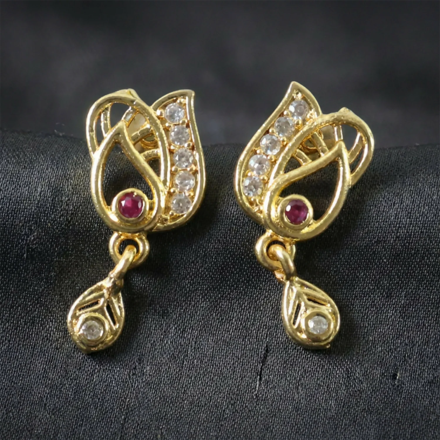 Gold Plated Ruby Accent Stud Earrings – Elegant Drop Design - Image 5