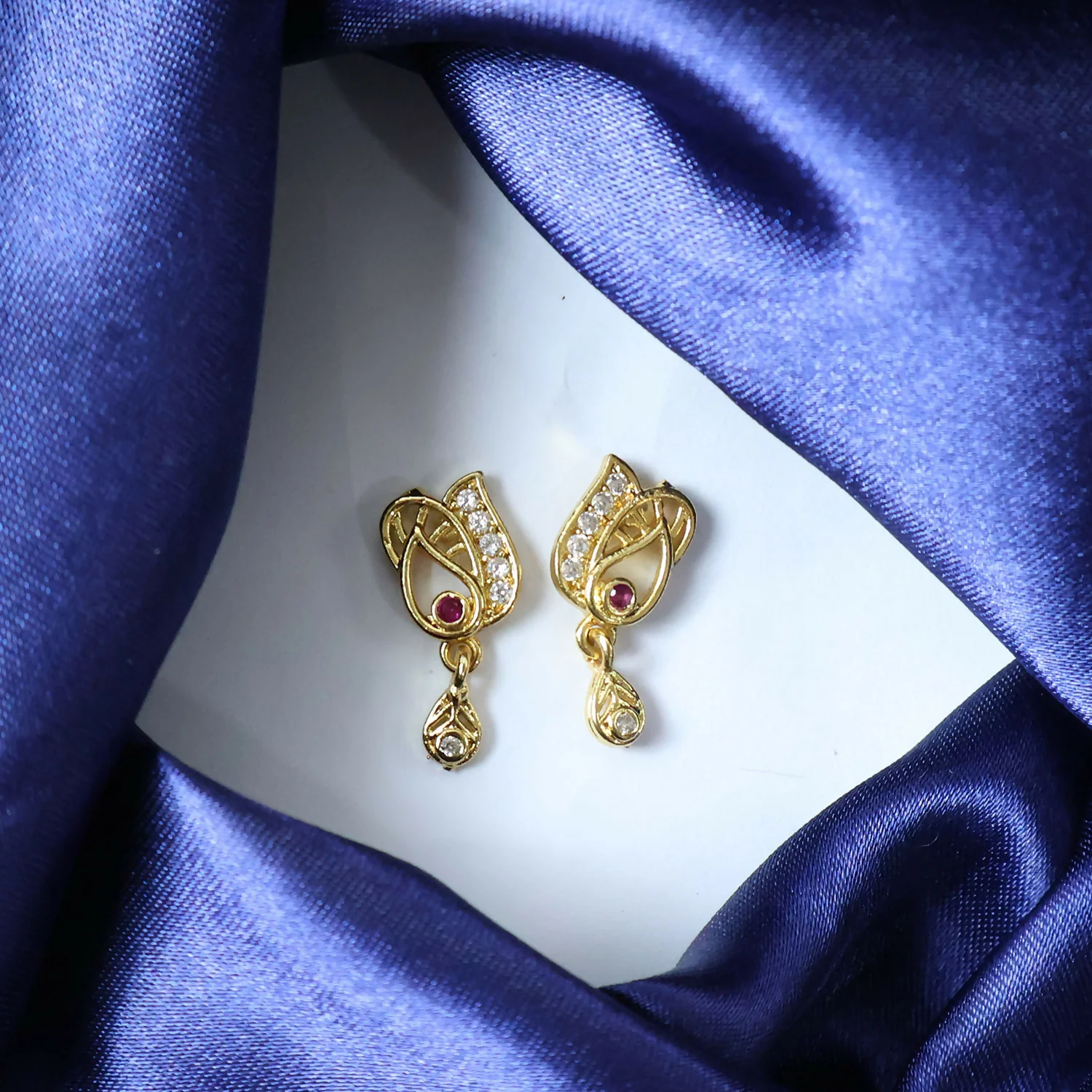 Gold Plated Ruby Accent Stud Earrings – Elegant Drop Design - Image 6