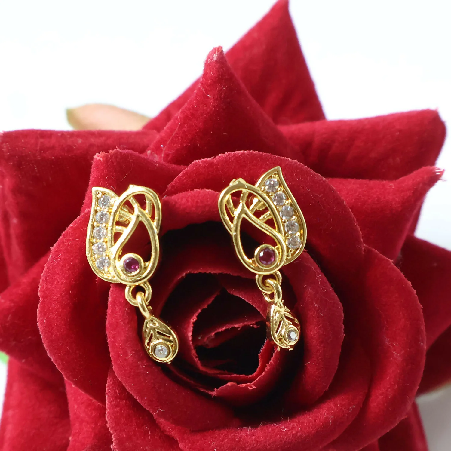 Gold Plated Ruby Accent Stud Earrings – Elegant Drop Design - Image 7