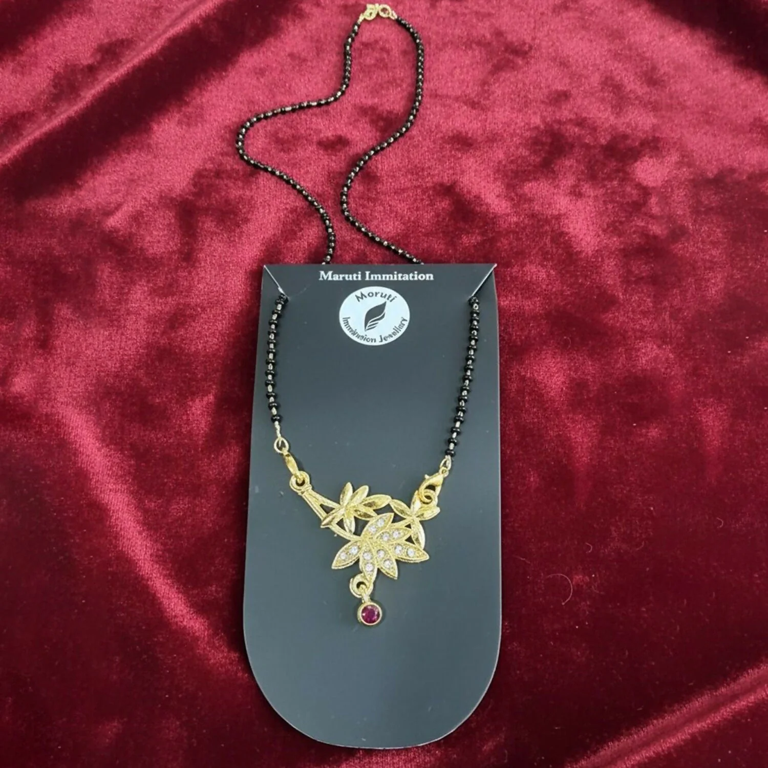 Gold-Toned Floral Mangalsutra with Stone-Studded Pendant for Women - Image 2