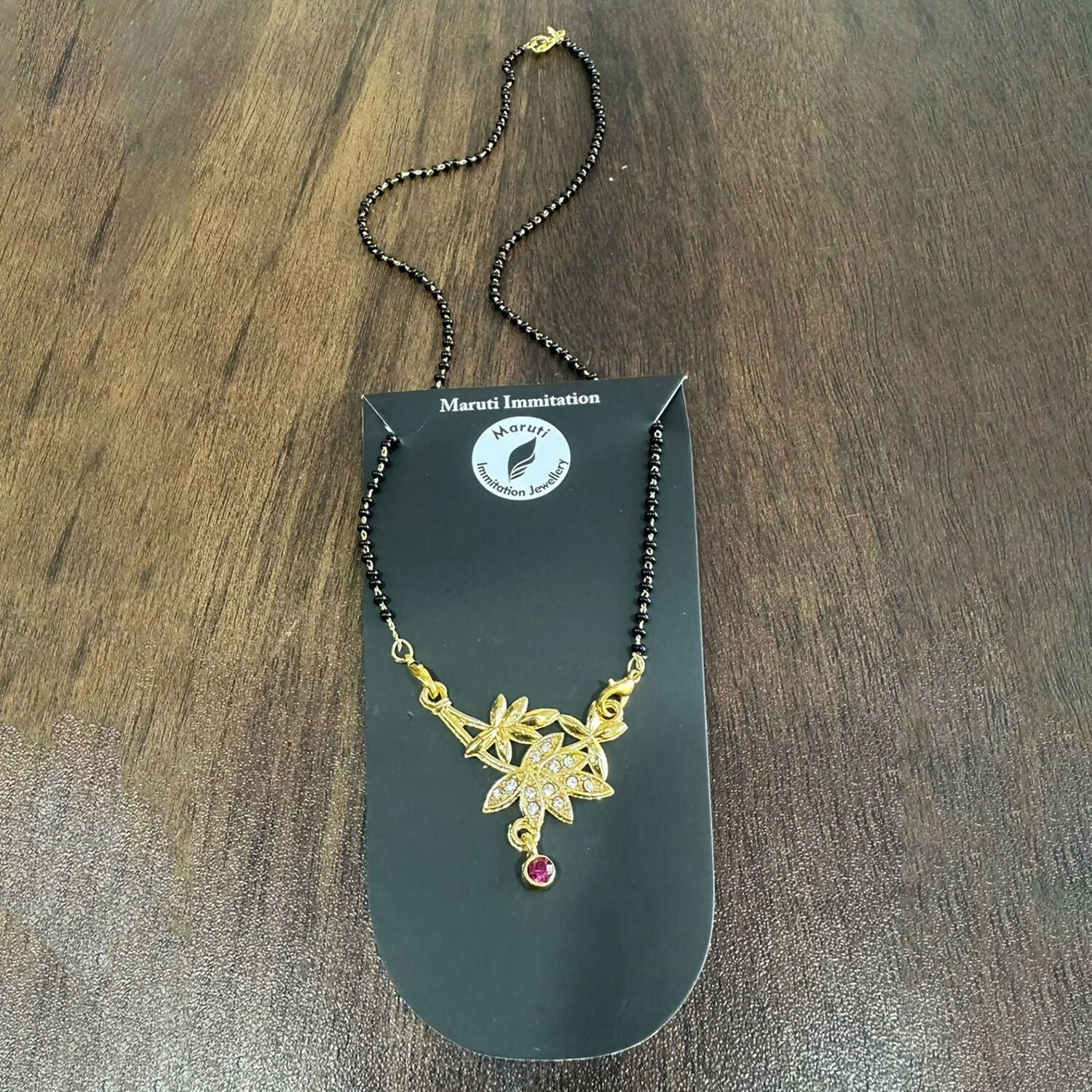 Gold-Toned Floral Mangalsutra with Stone-Studded Pendant for Women - Image 4