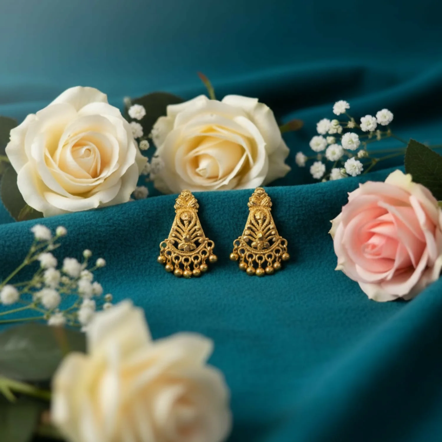 Golden Jhumka Earrings – Elegant Traditional Indian Jewellery