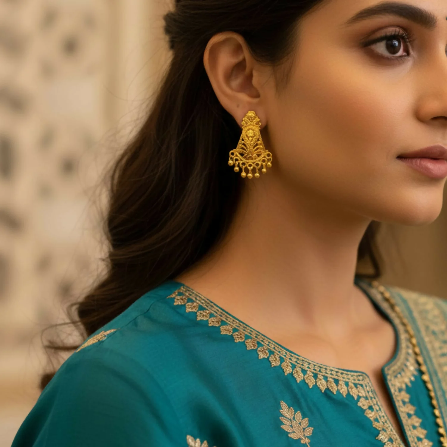 Golden Jhumka Earrings – Elegant Traditional Indian Jewellery - Image 2