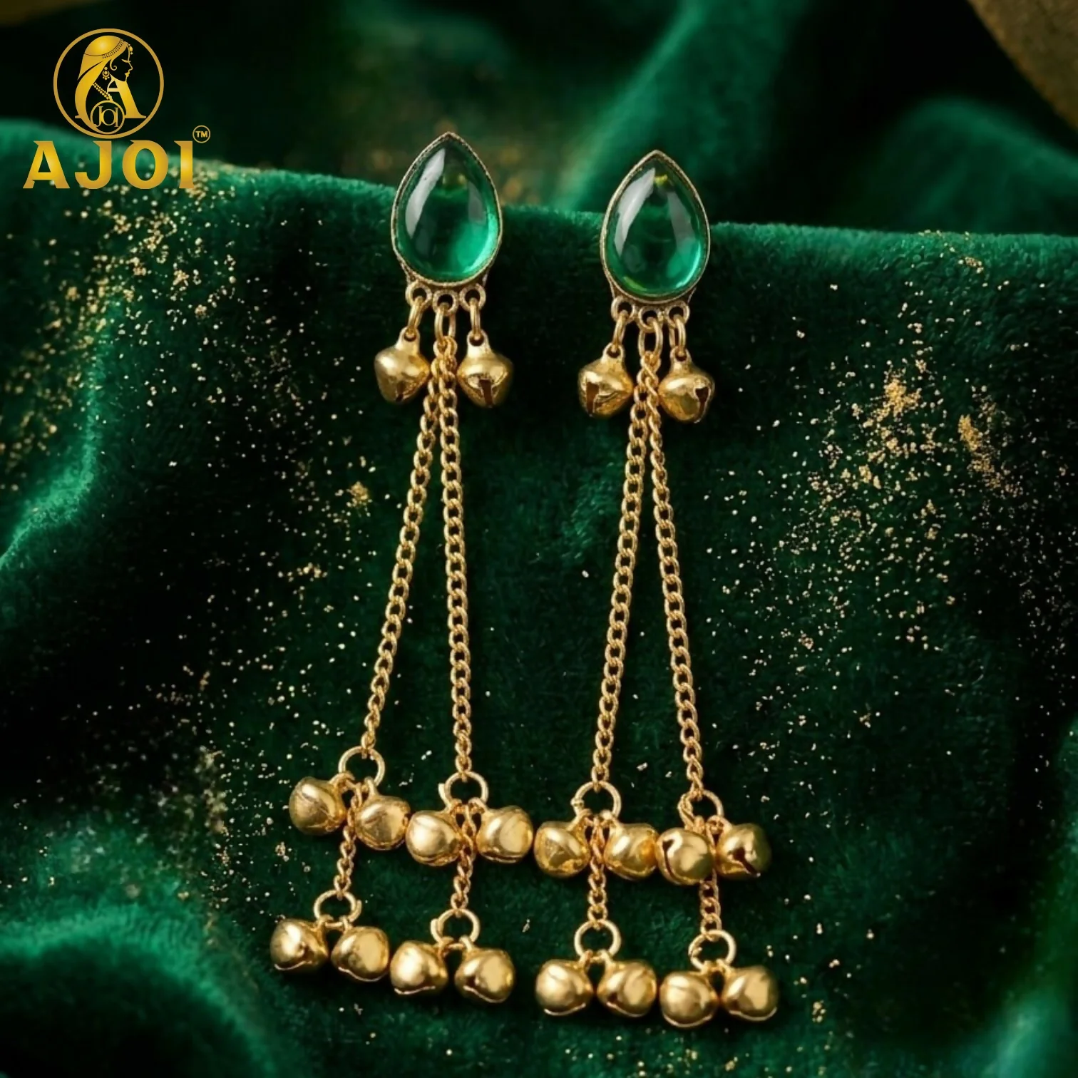 Green Stone Earrings – Elegant Traditional Gold Plated Jewelry - Image 3