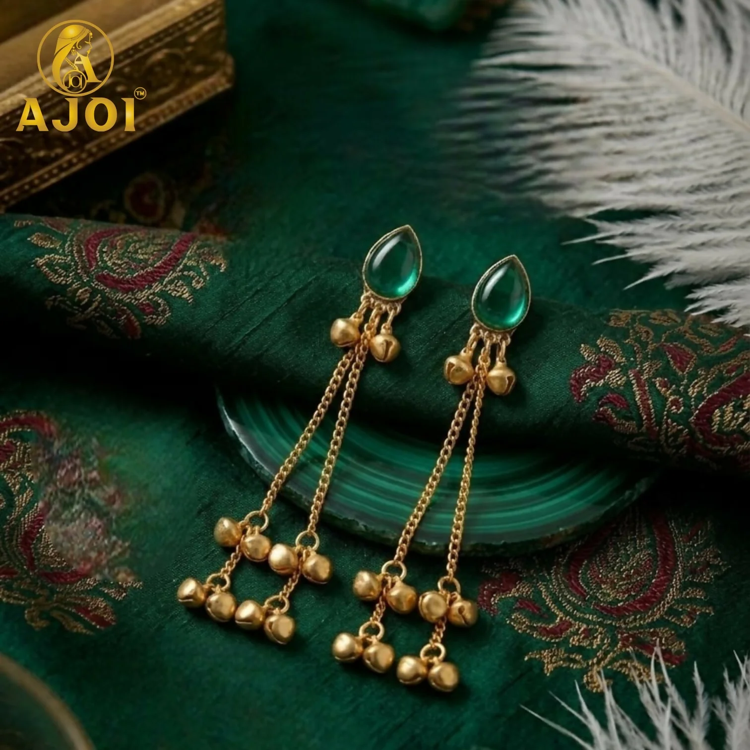 Green Stone Earrings – Elegant Traditional Gold Plated Jewelry - Image 4