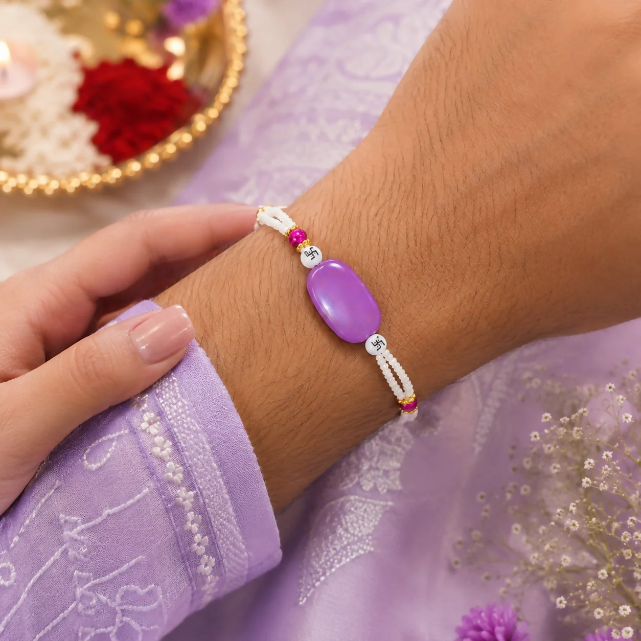 Elegant Handmade Beaded Rakhi Bracelet | Premium Designer Raksha Bandhan Gift - Image 2