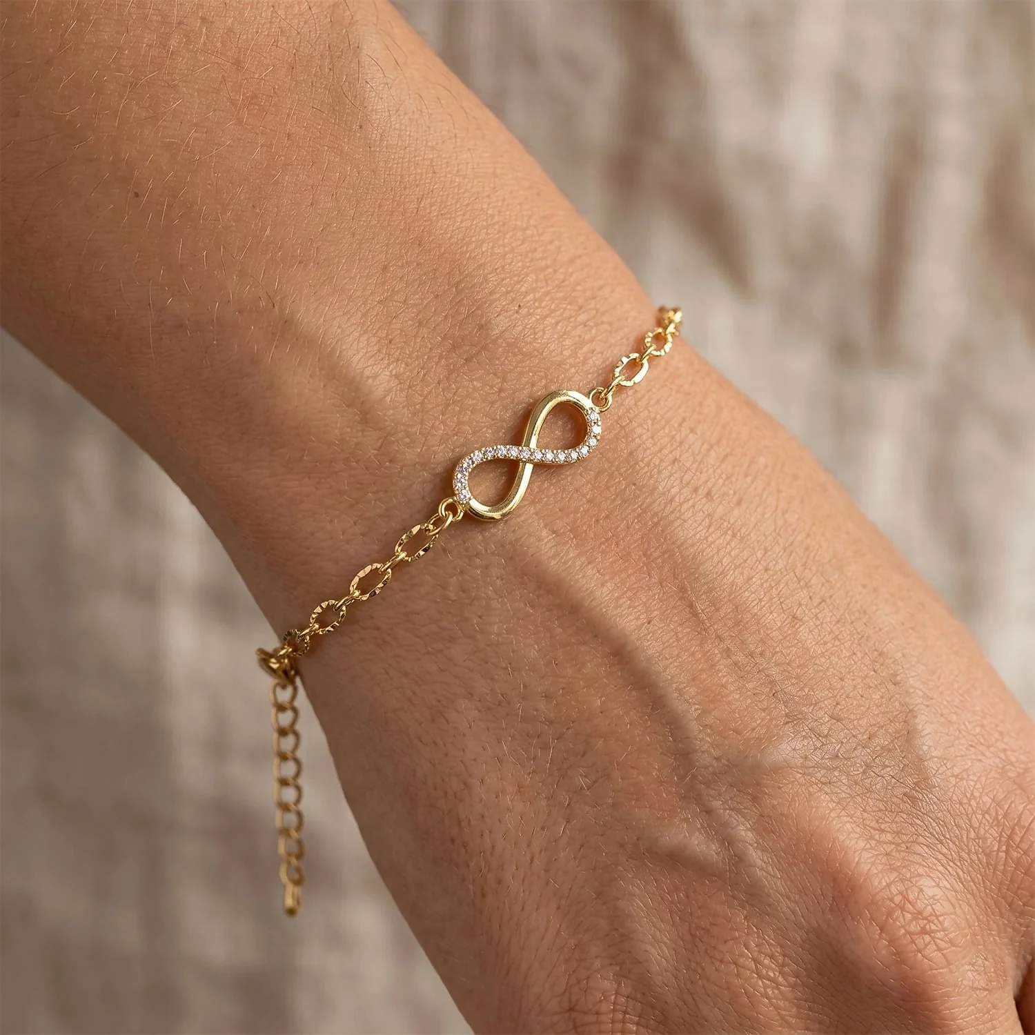 Gold Infinity Bracelet with Heart Charm – Elegant & Adjustable Fit - Image 4