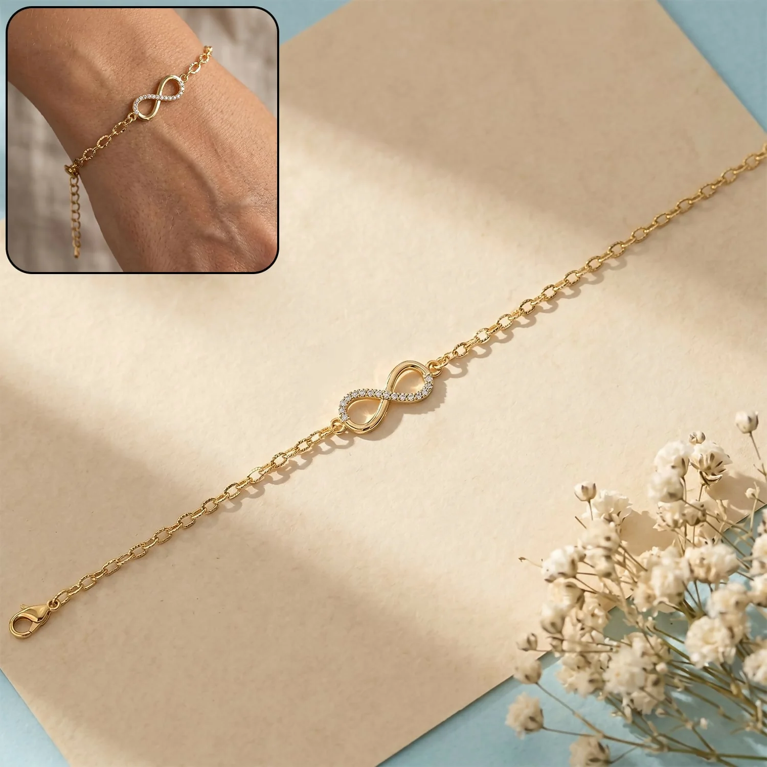 Gold Infinity Bracelet with Heart Charm – Elegant & Adjustable Fit - Image 5