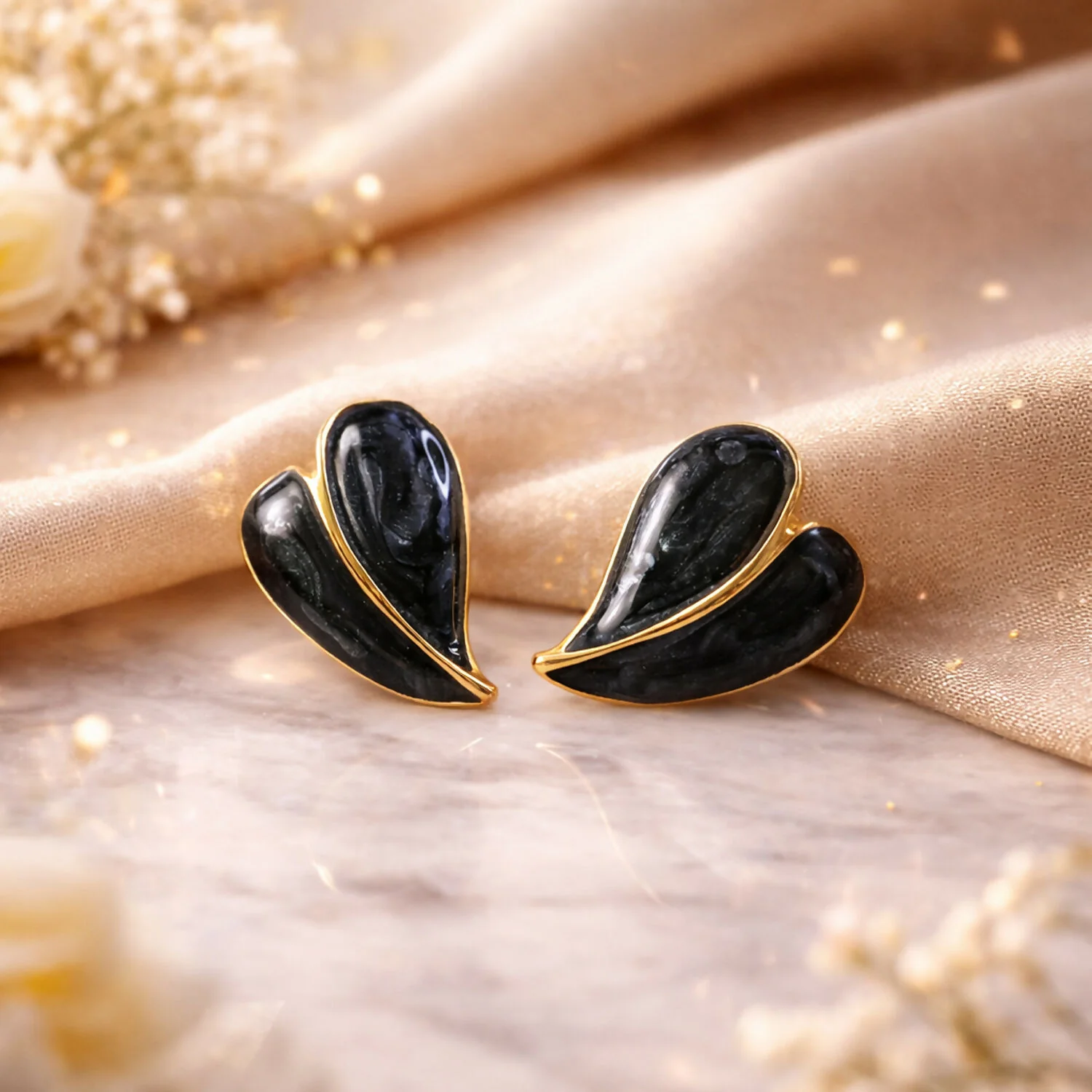 Stud Earrings – Elegant Leaf Design with Glossy Finish