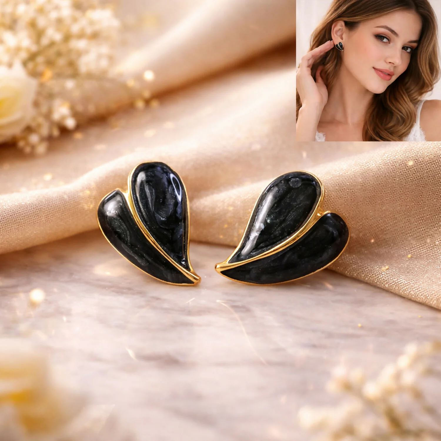 Stud Earrings – Elegant Leaf Design with Glossy Finish - Image 3