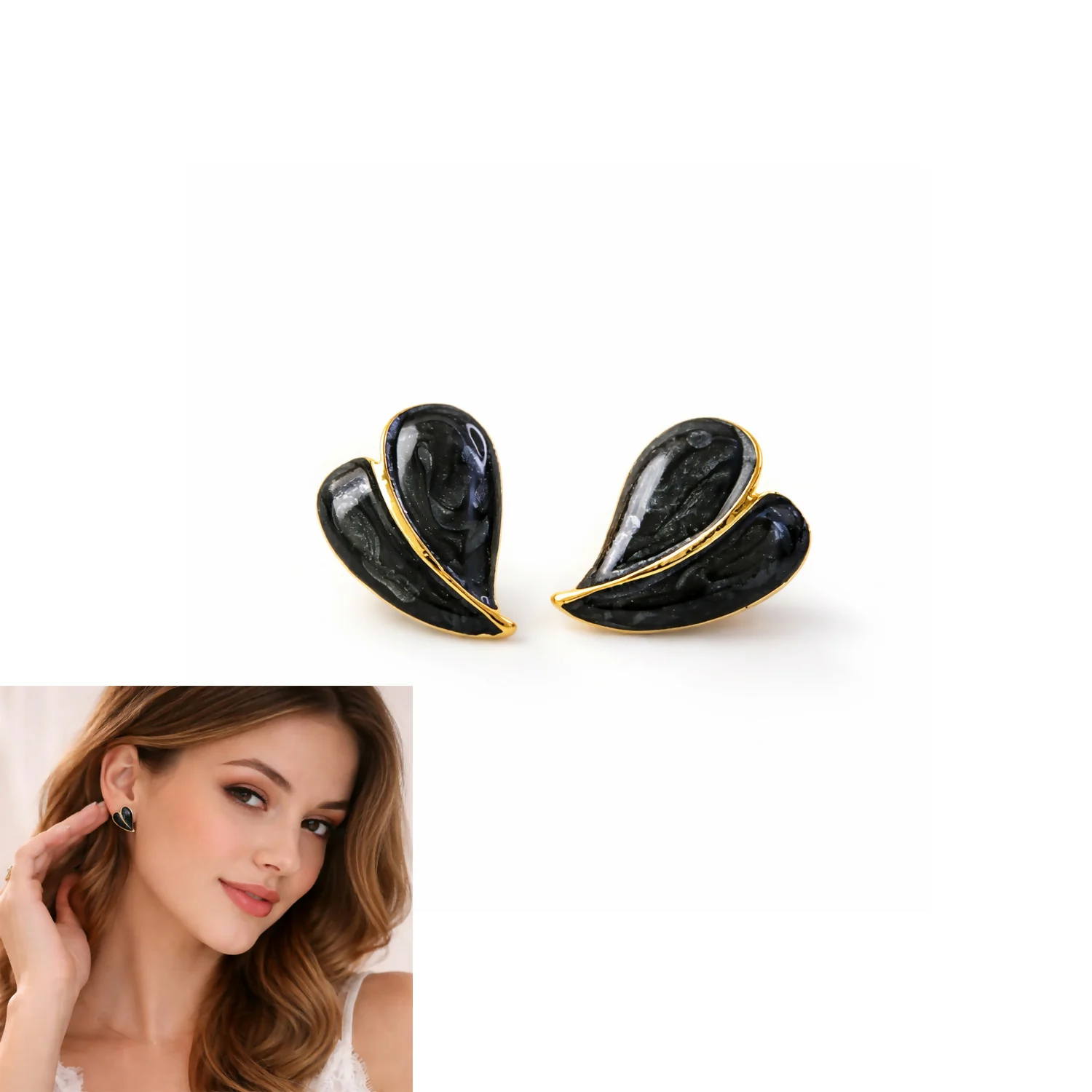 Stud Earrings – Elegant Leaf Design with Glossy Finish - Image 6