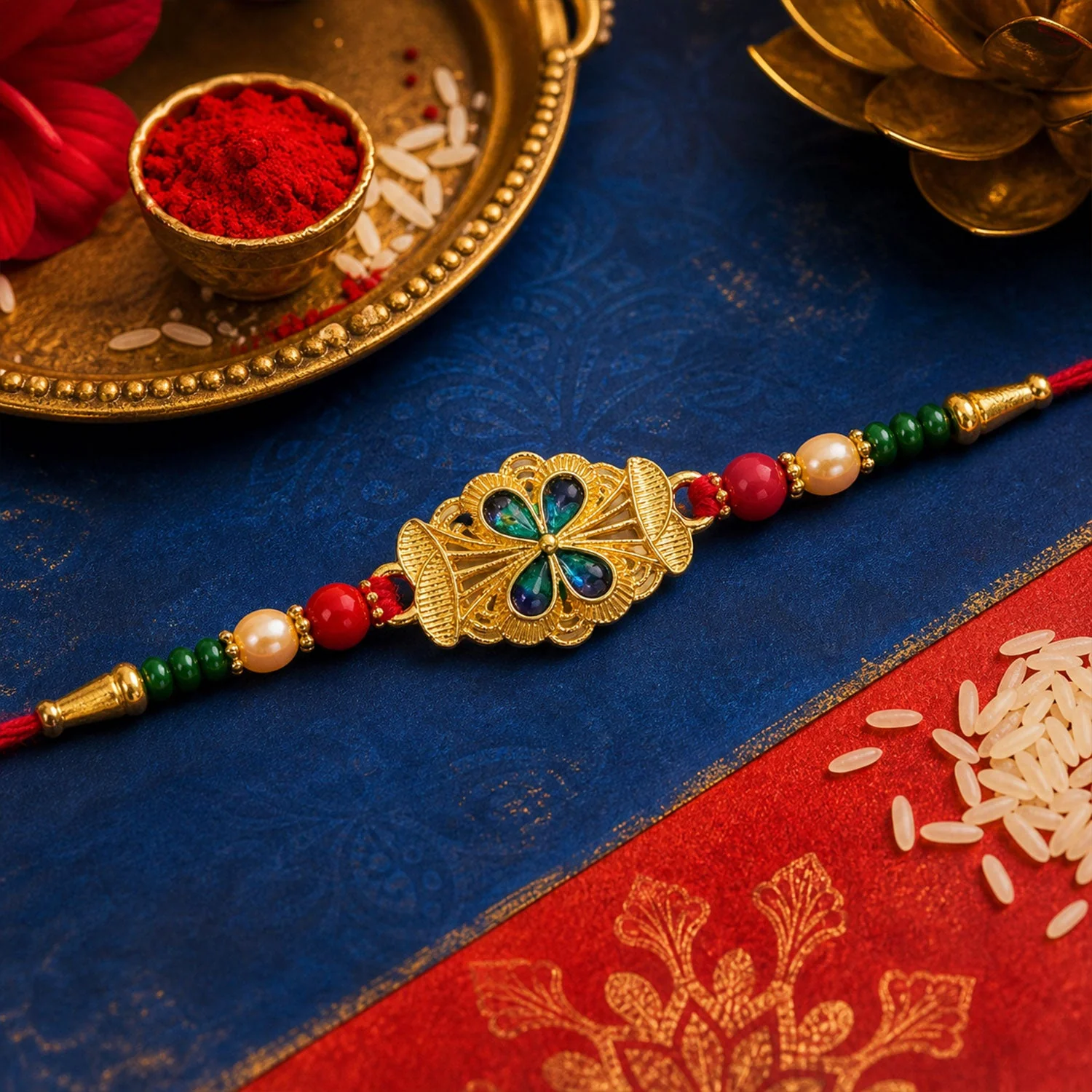 Elegant Meenakari Floral Rakhi with Beadwork – Rakhi for Brother - Image 3