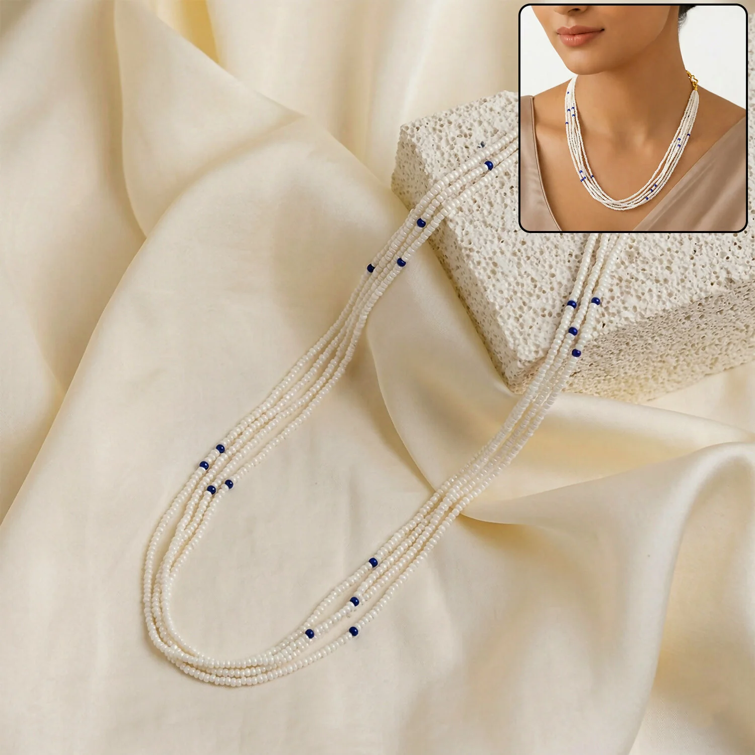 Multi-Layer Pearl Mala Necklace – Elegant Layered Design for Versatile Style