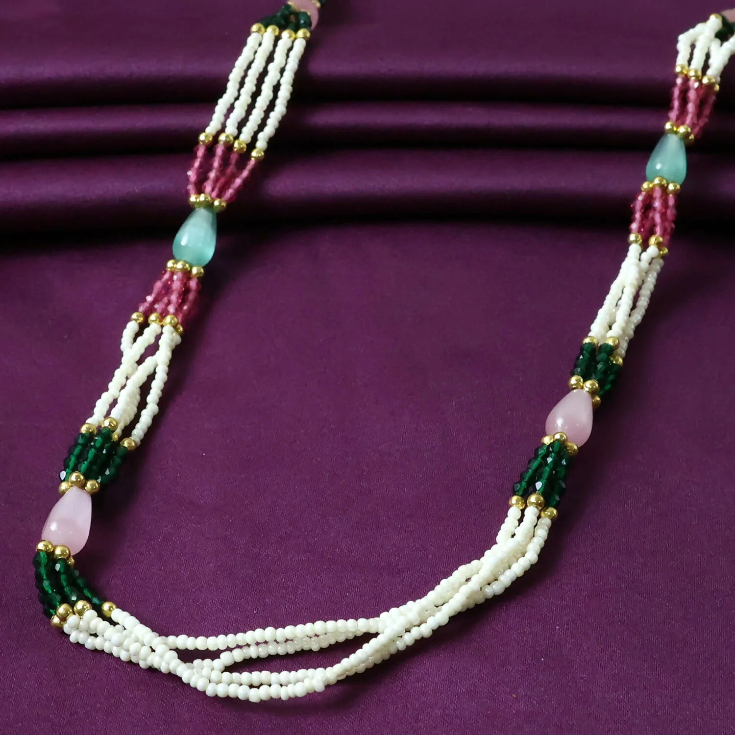 Multi-Layer Pearl Necklace – Vibrant Stone Accents for Festive Looks - Image 5