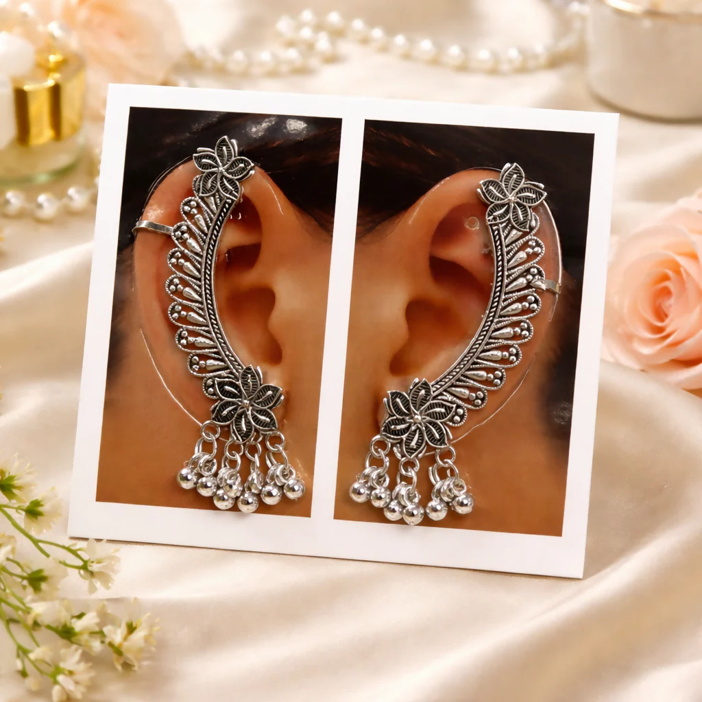 Ear Cuffs – Elegant Oxidised Silver Design with Ghungroo
