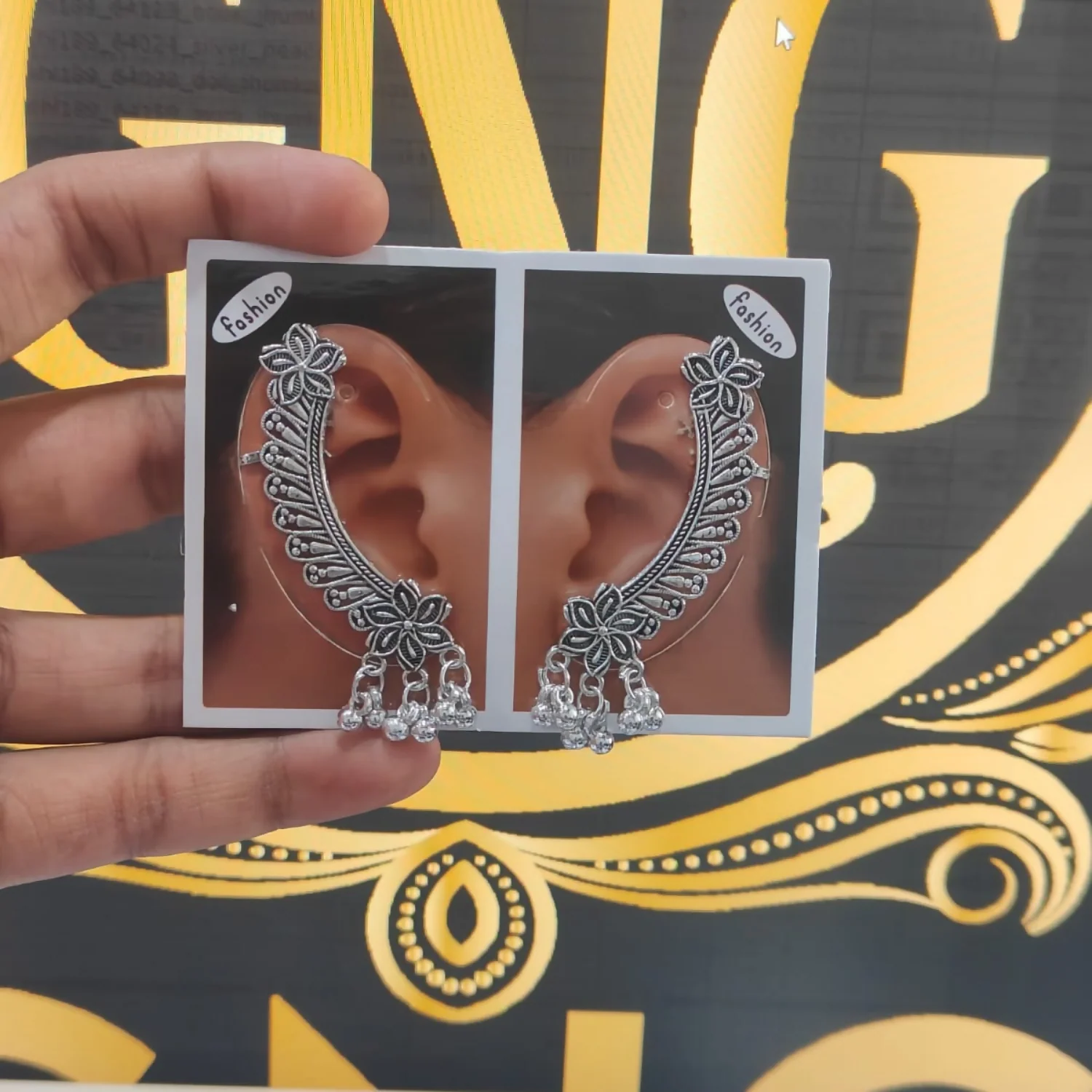 Ear Cuffs – Elegant Oxidised Silver Design with Ghungroo - Image 4