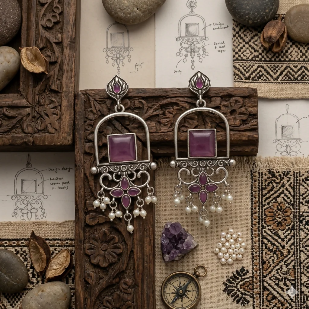 Elegant Oxidized Silver Earrings – Vintage Charm with Pearl Accents - Image 4