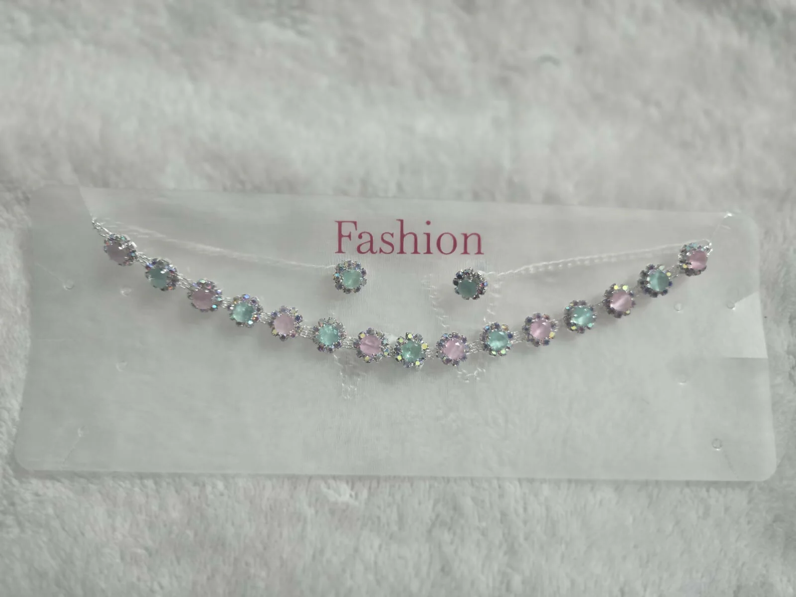 Elegant Pastel Stone American Diamond Necklace and Earrings Set for Women - Image 4