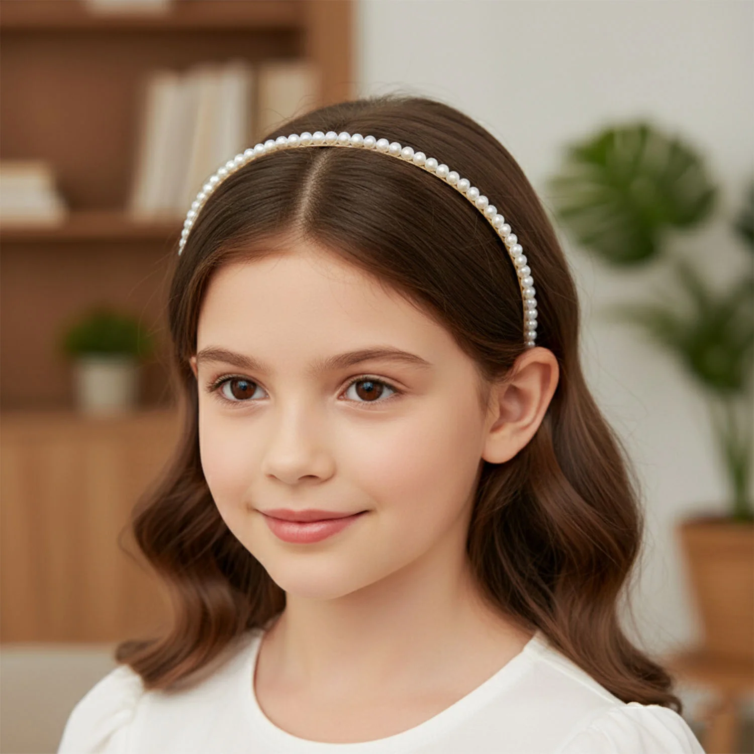 Pearl Beaded Hair Band – Elegant Slim Golden Metal Headband - Image 3