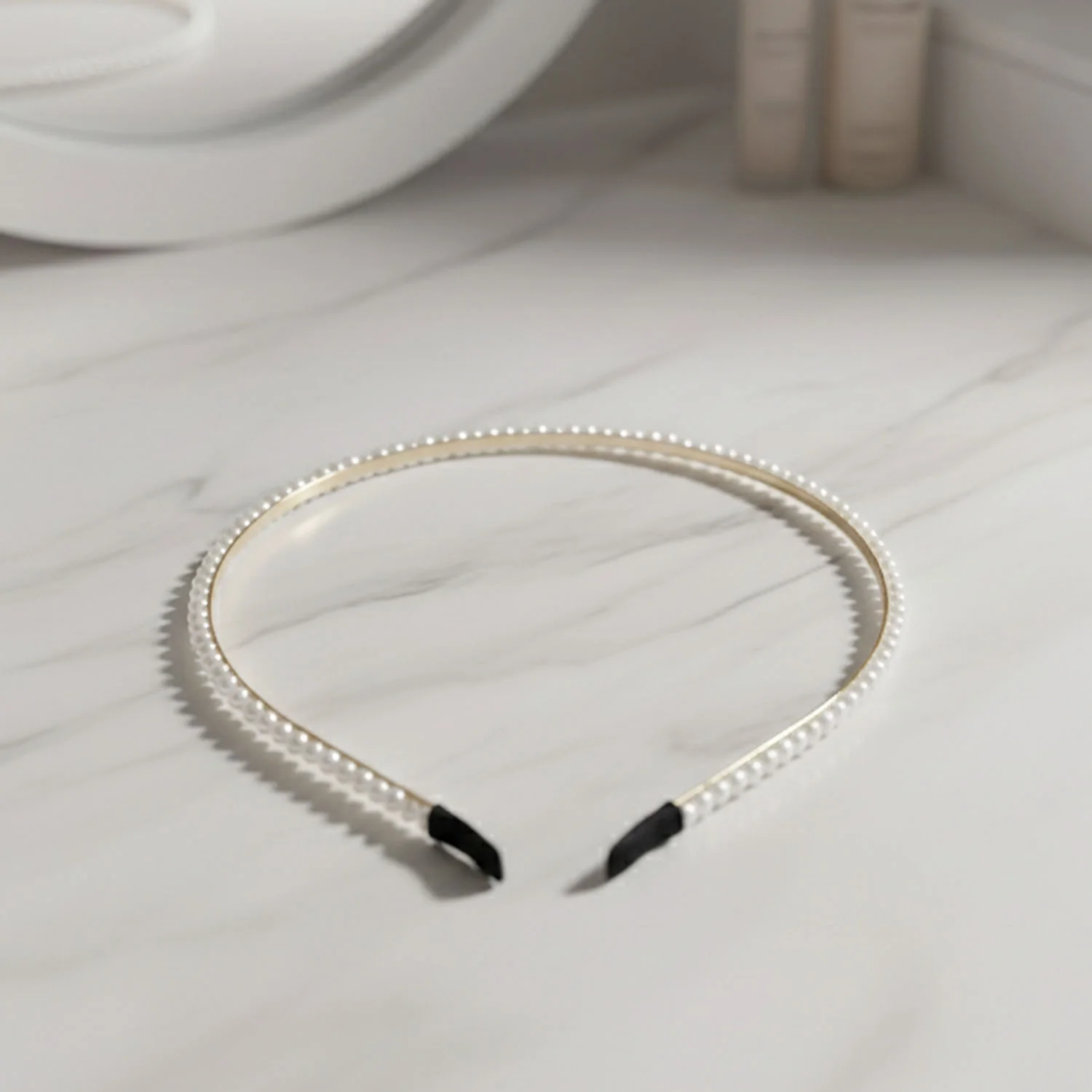 Pearl Beaded Hair Band – Elegant Slim Golden Metal Headband - Image 5