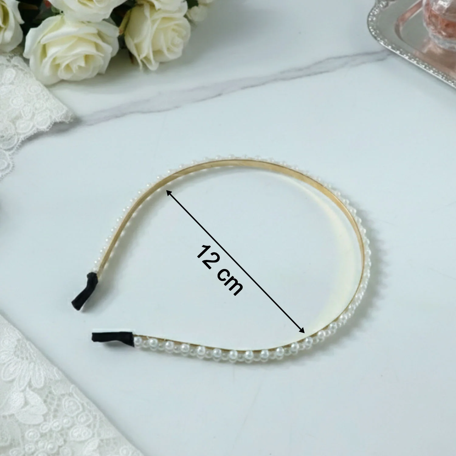 Pearl Beaded Hair Band – Elegant Slim Golden Metal Headband - Image 6