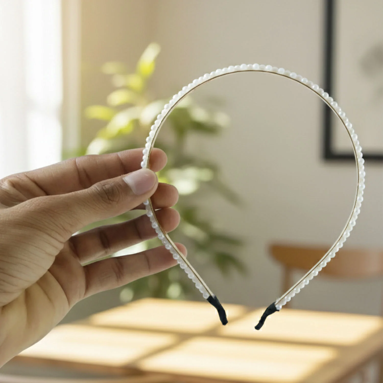 Pearl Beaded Hair Band – Elegant Slim Golden Metal Headband - Image 7