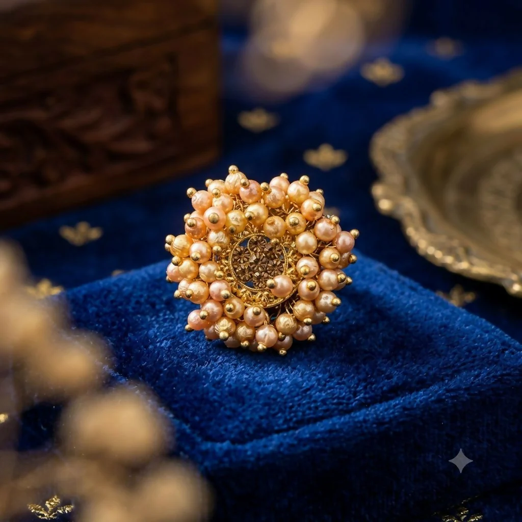Pearl Floral Statement Ring – Gold Plated for Women - Image 3