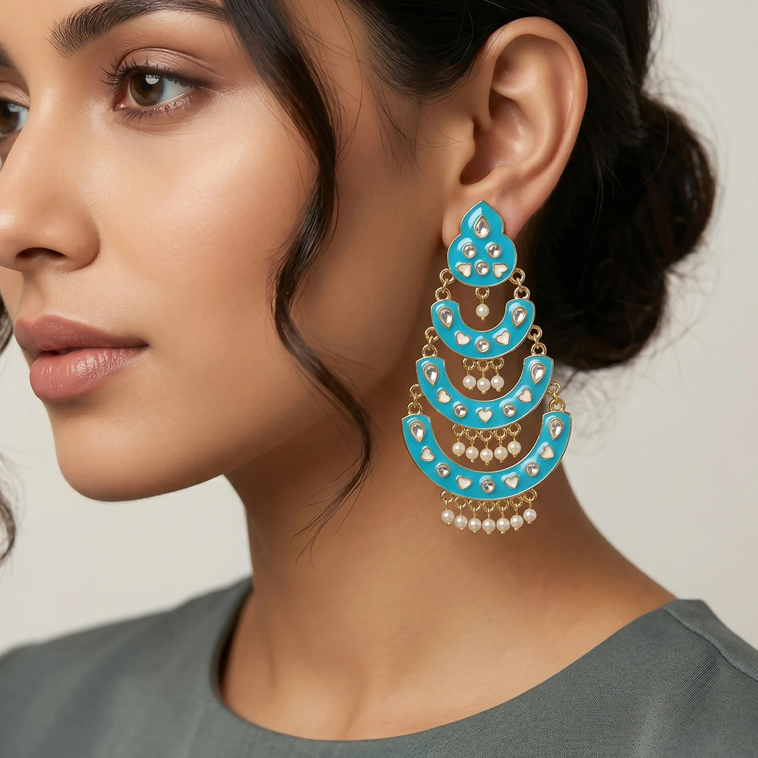 Chandbali Earrings – Elegant Traditional Jewellery with Pearls - Image 3