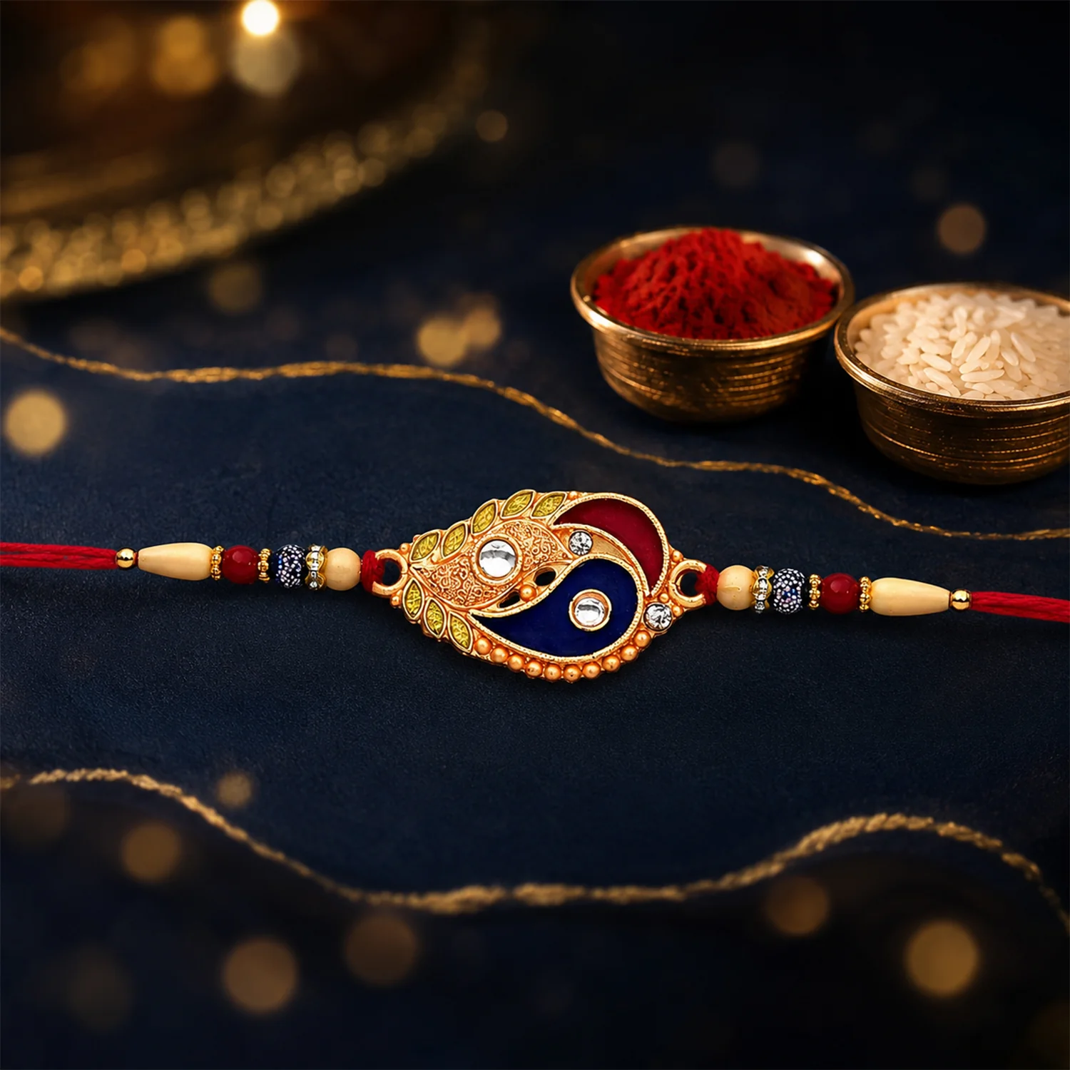 Elegant Enamel Rakhi, Paisley Design with Gold-Tone Embellishments - Image 4