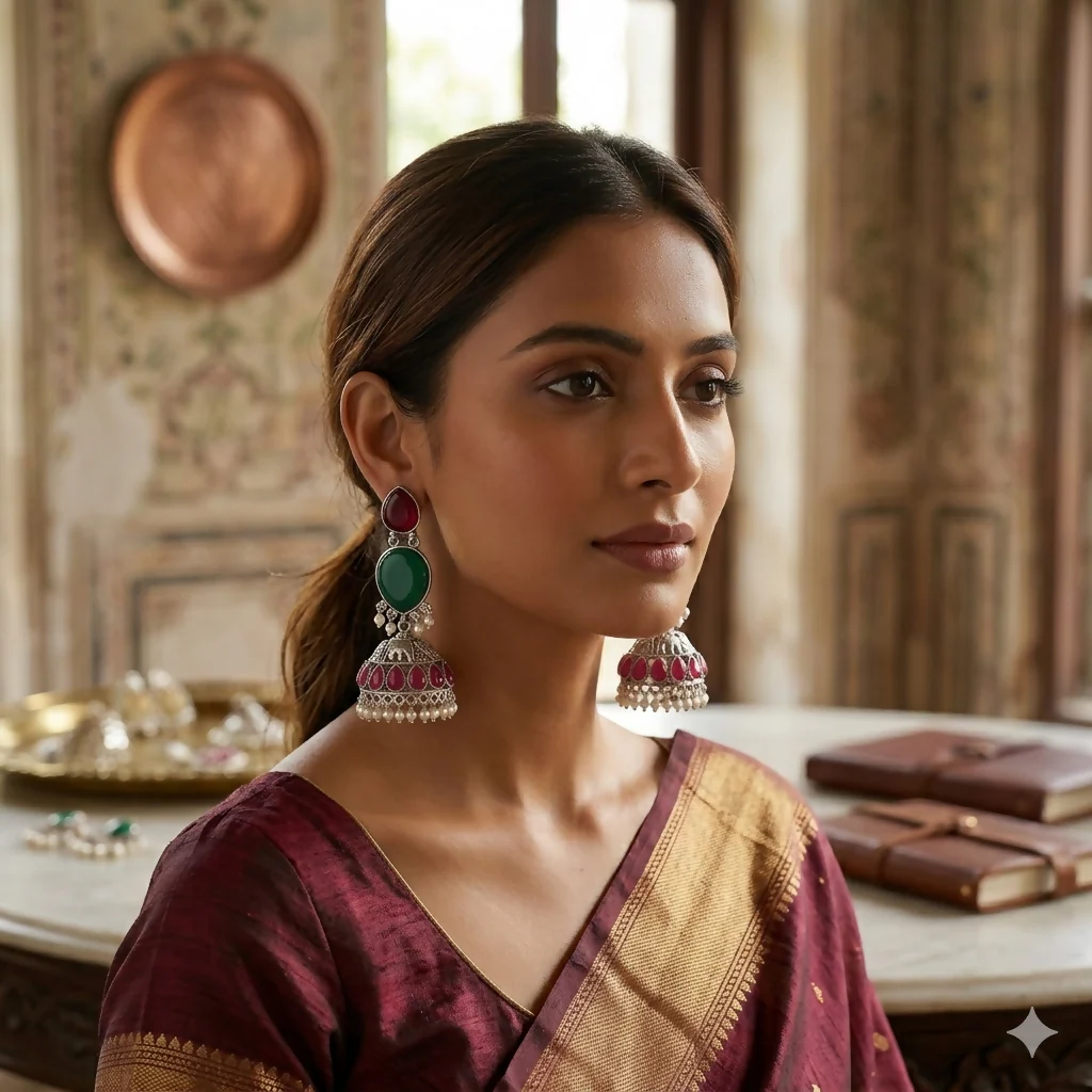 Oxidised Silver Jhumka Earrings – Elegant & Traditional Design - Image 3