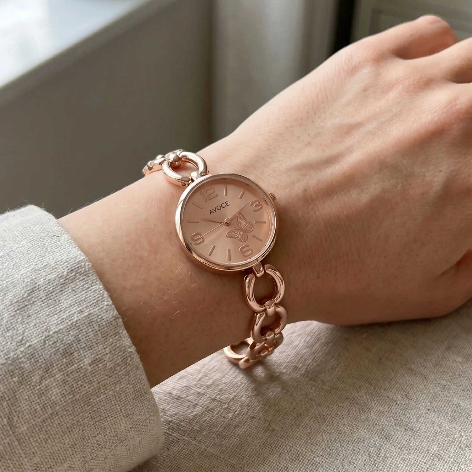 Women's Wrist Watch – Rose Gold Elegant Chain Strap with Butterfly Dial - Image 2