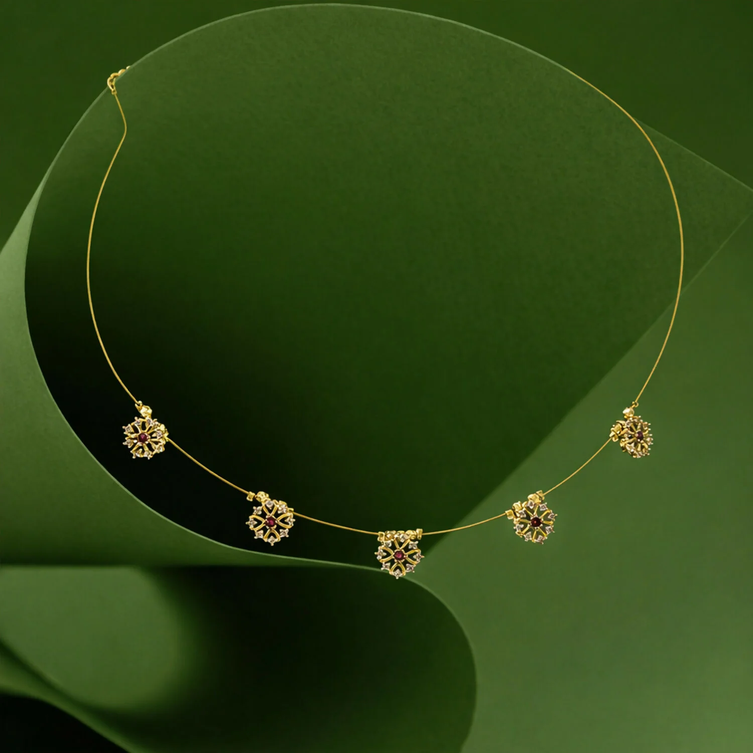 Ruby Floral Necklace – Elegant Gold-Plated Women's Jewelry - Image 3
