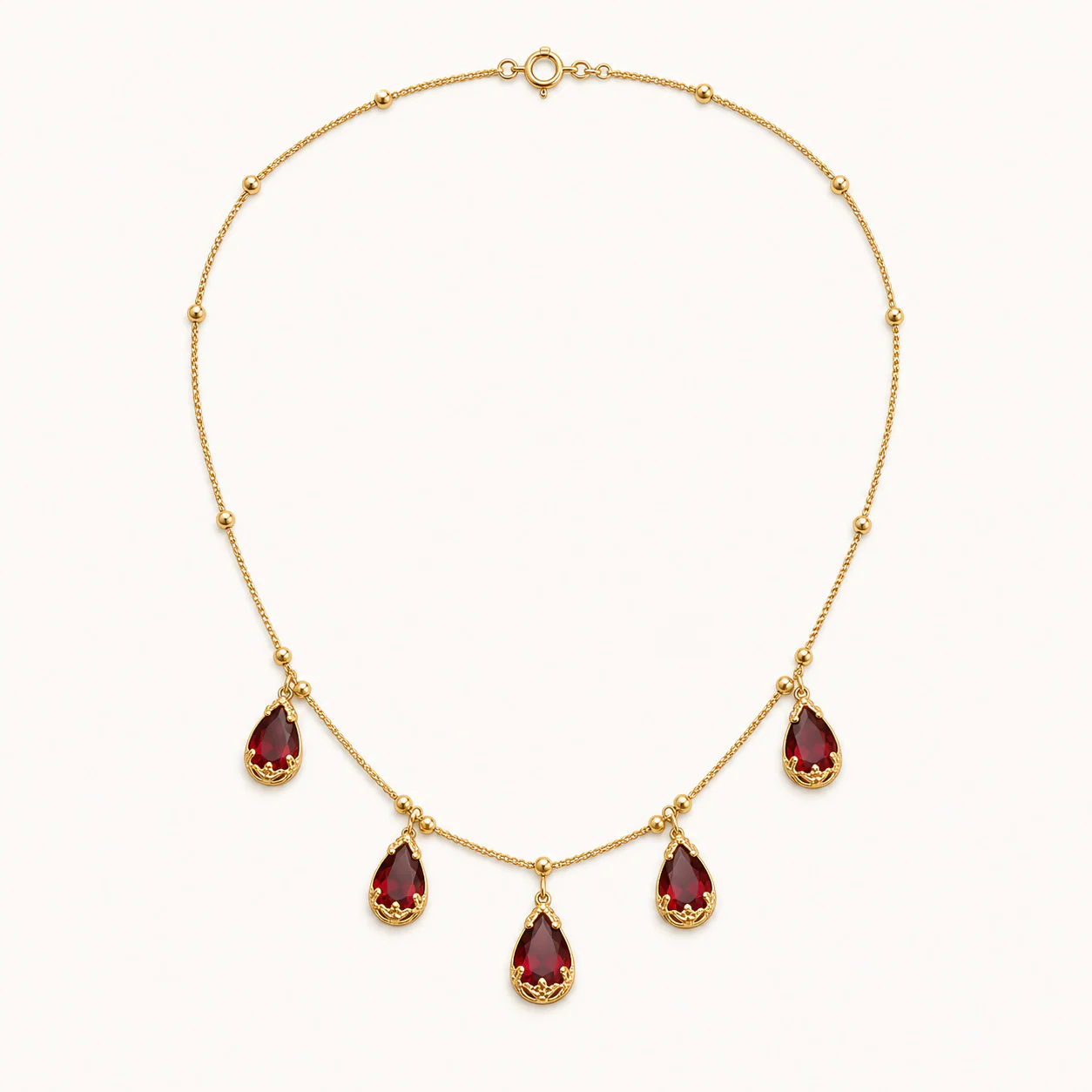 Elegant Ruby Red Teardrop Crystal Gold Plated Necklace for Women Party Wear - Image 5