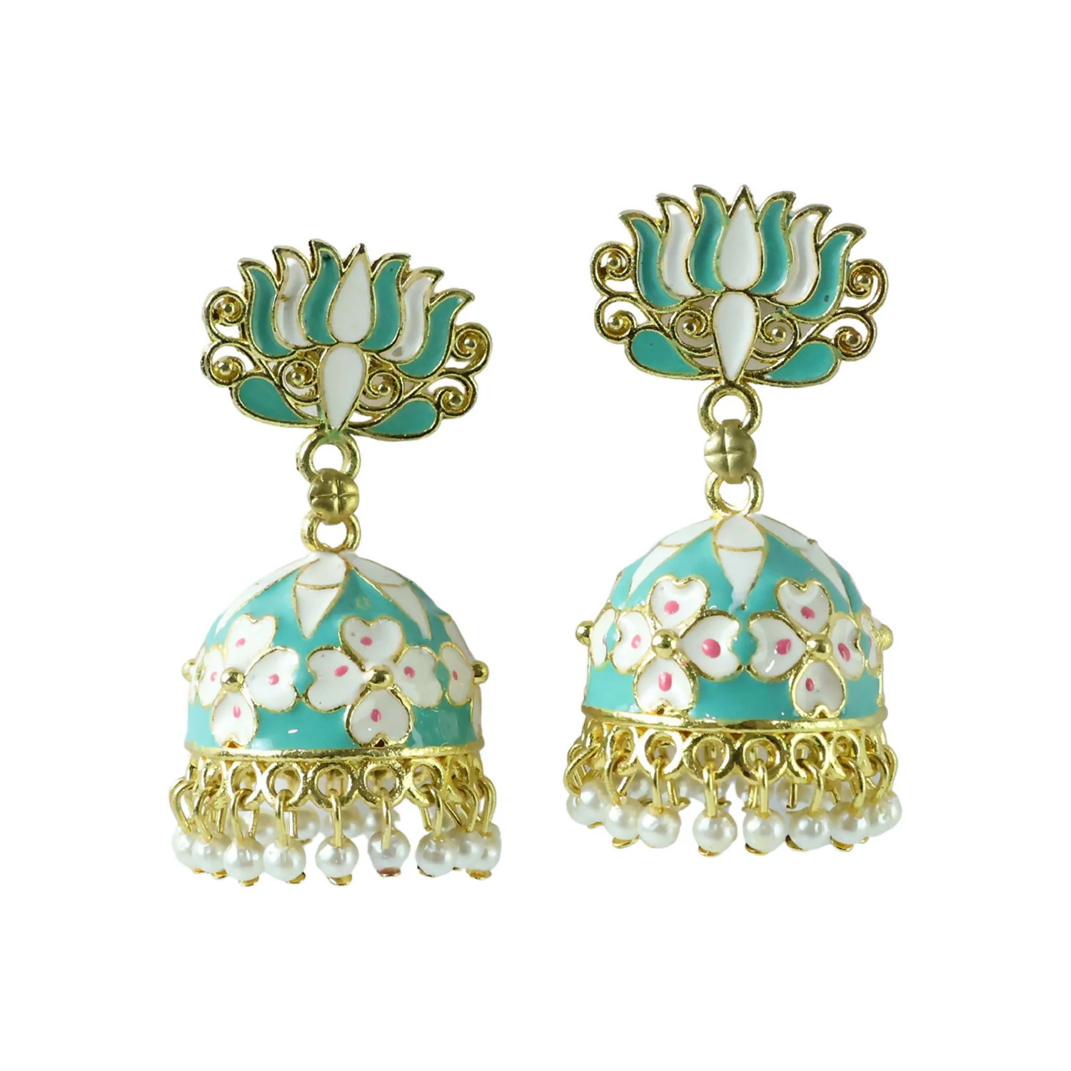 Sea Pista Lotus Jhumka Earrings – Elegant Pearl Hanging for Women - Image 4