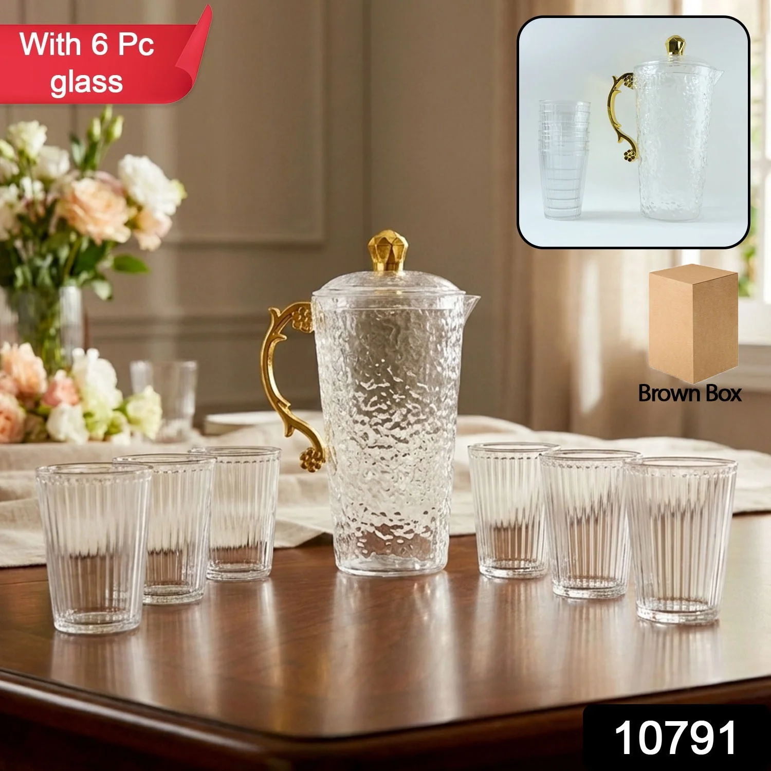 Textured Glass Water Jug Set – Elegant 1 Jug with 6 Glasses - Image 2
