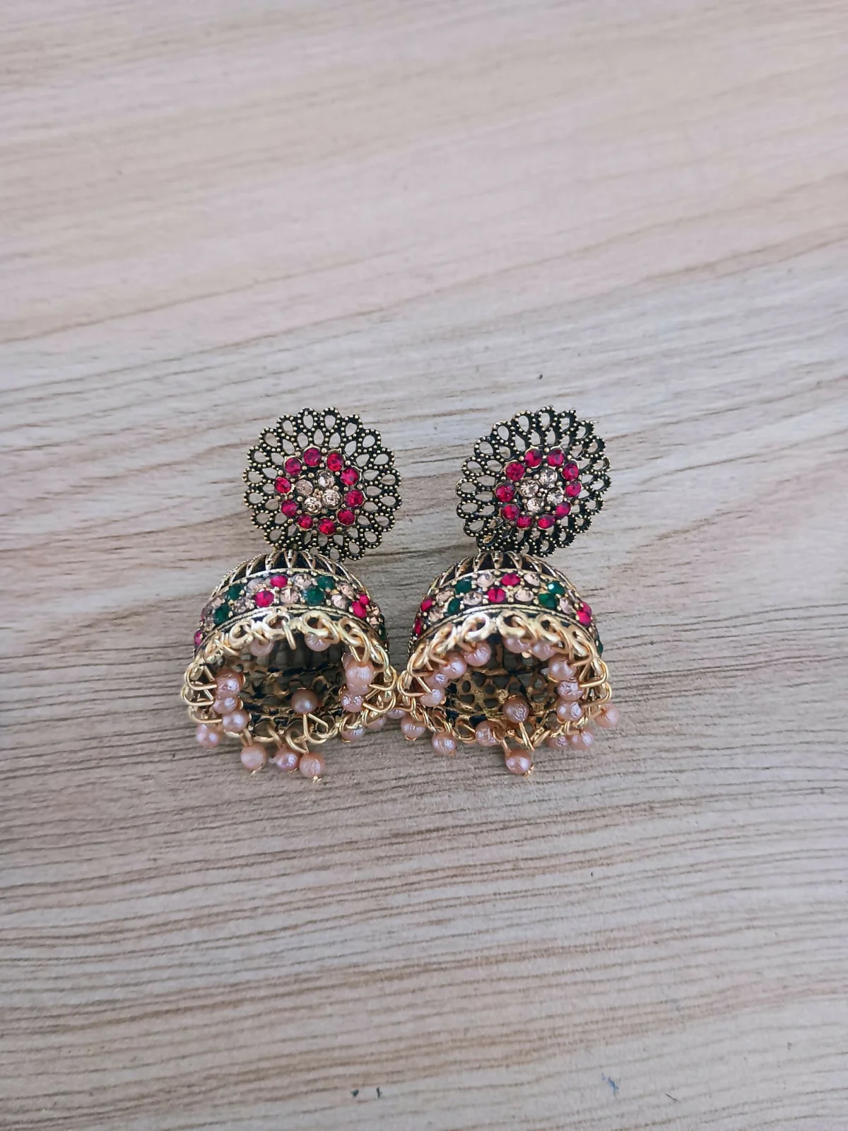 Gold Plated Jhumka Earrings – Elegant Pearl Drop Accessory - Image 4