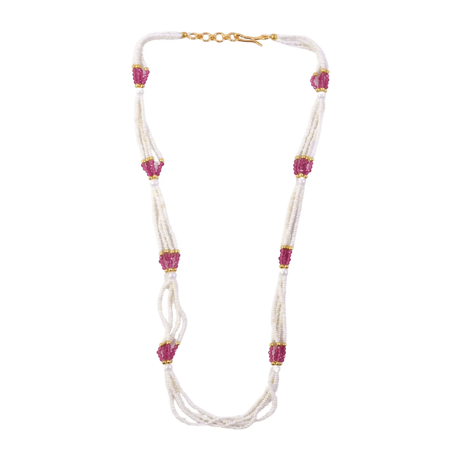 Beaded Mala Necklace – Elegant Multi-Strand with Pink Accents - Image 5