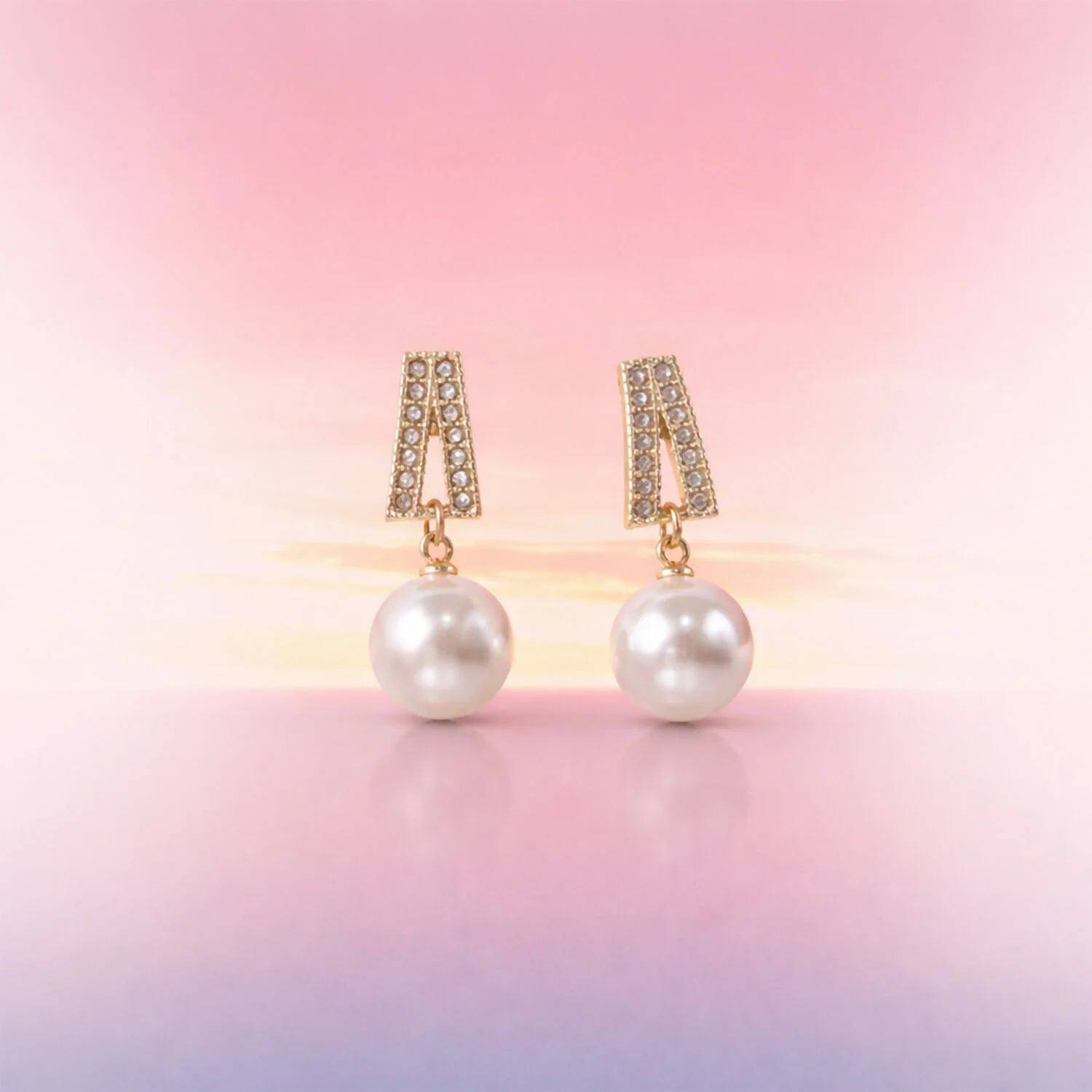 White Pearl Drop Earrings – Gold Plated Crystal Studs - Image 3