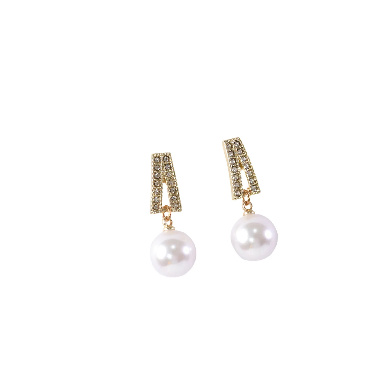 White Pearl Drop Earrings – Gold Plated Crystal Studs - Image 5