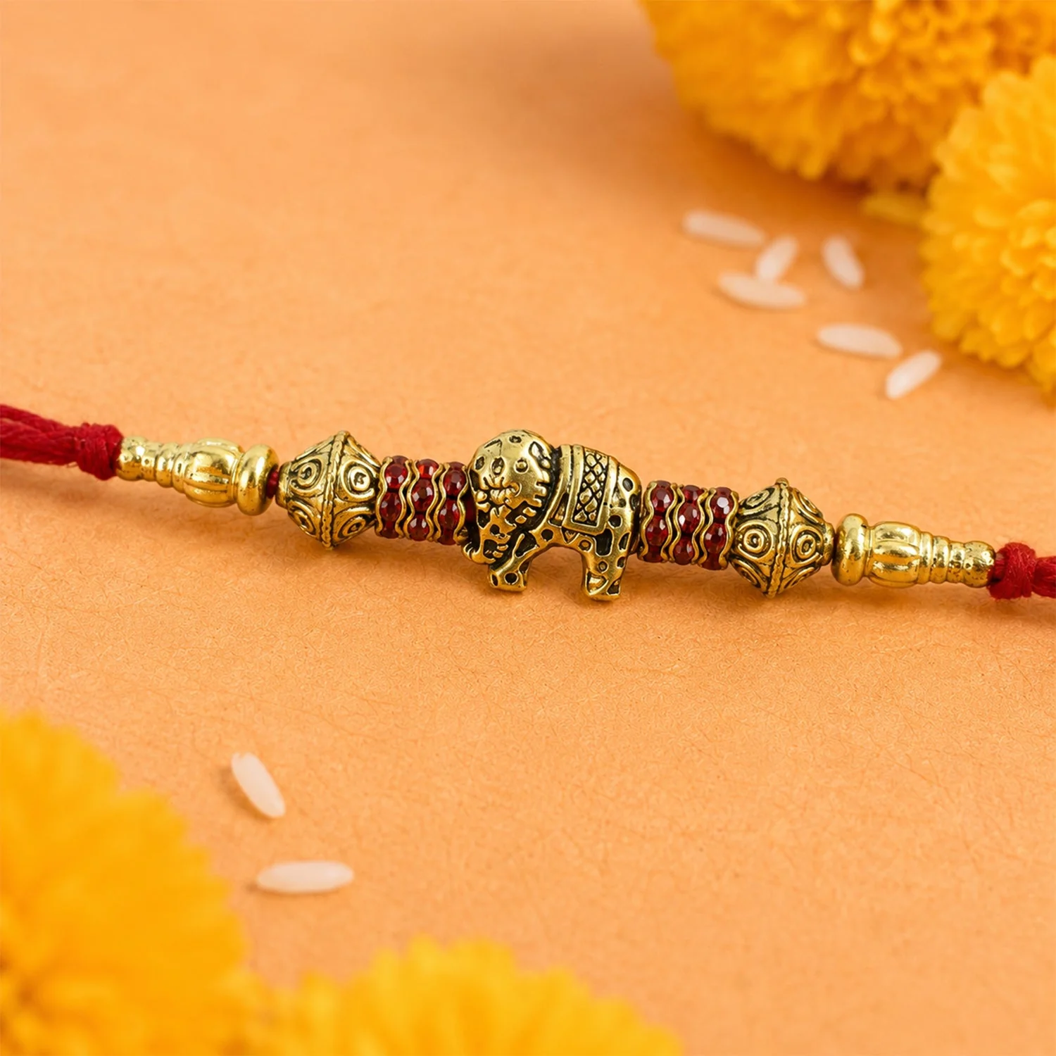 Elephant Antique Rakhi for Brother – Crystal Bead Charm - Image 3