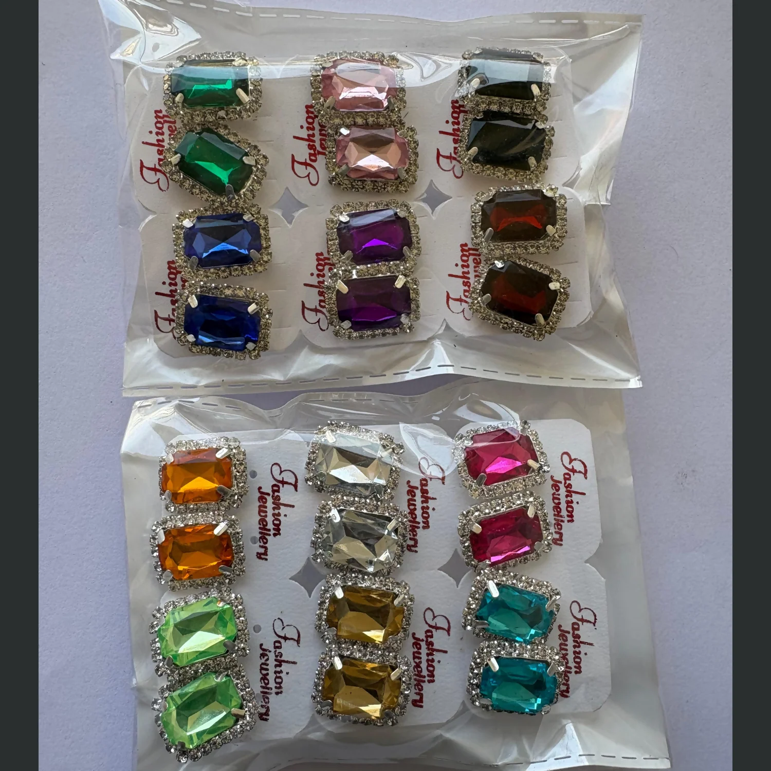 Emerald Cut Crystal Stud Earring Set – 12-Pair Multi-Color Collection - Image 5