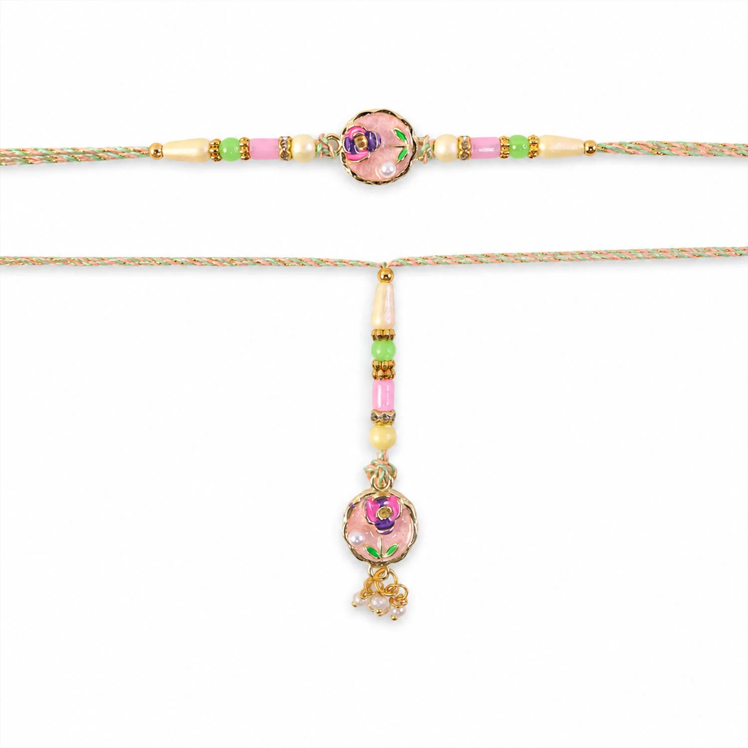 Bhaiya Bhabhi Rakhi – Elegant Enamel Floral Pearl Design for Rakshabandhan - Image 5