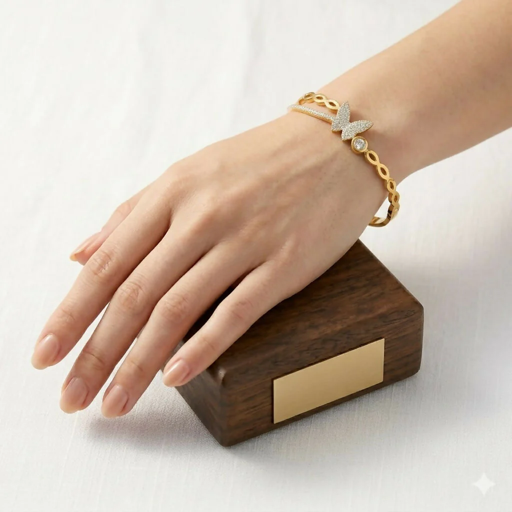 Eternal Bloom Gold-Tone Botanical Kada Bracelet – Elegant & Anti Tarnish - Image 3
