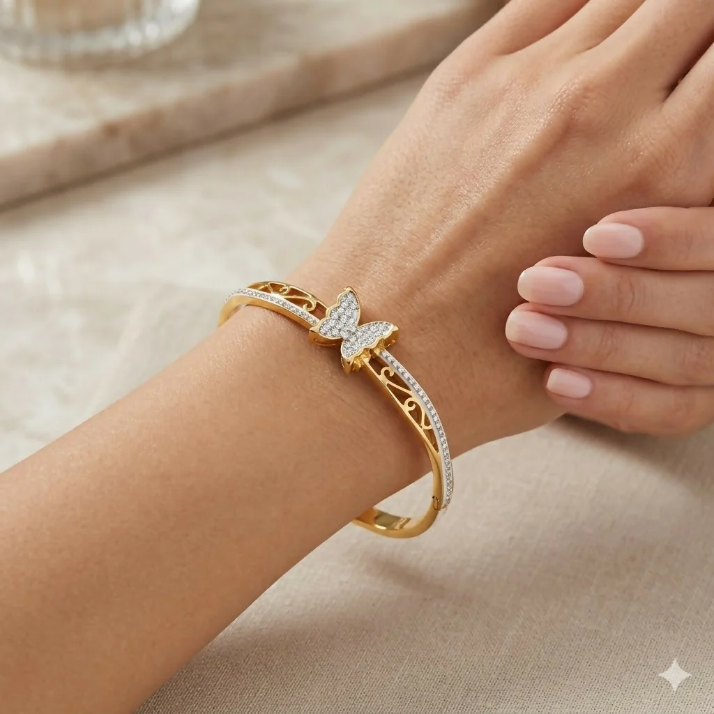 Eternal Bloom Botanical Kada Bracelet – Elegant Floral Design for Women & Girls - Image 4