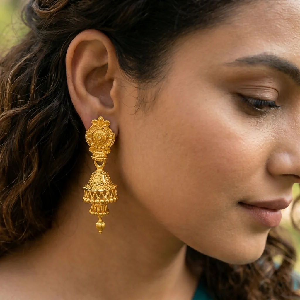 Ethnic Gold Plated Double Jhumki Earrings – Traditional Elegance for Festive Looks